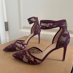 Essex Lane Deep Red Lace Ankle Cuff Heels